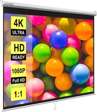 Projector Screen Pull Down, 1:1 120 Inch Retractable Projection Screen, HD 4K Ma