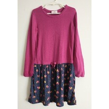 HANNA ANDERSSON Dress Girl 110 4-5 Pink Navy Blue Floral Knit Drop Waist Casual