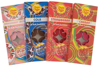 4er Set Chupa Chups Teelichter Duftkerzen mit Aromaduft 4h Brenndauer pro Stk.