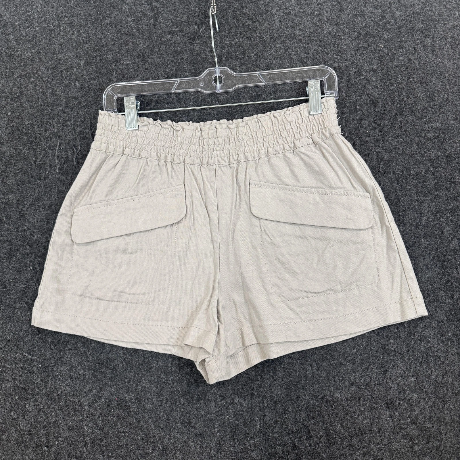 Maeve Paperbag Shorts Women's Small Beige Linen Blend Elastic Waist Pockets