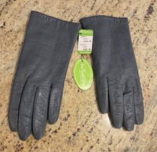 New Vintage Women's Size M Gray Leather Knit Lined Gloves Van Raalte