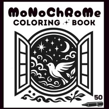 Monochrome Coloring book: Natural Elements, Patterns, Animals  Cozy Scenes - St