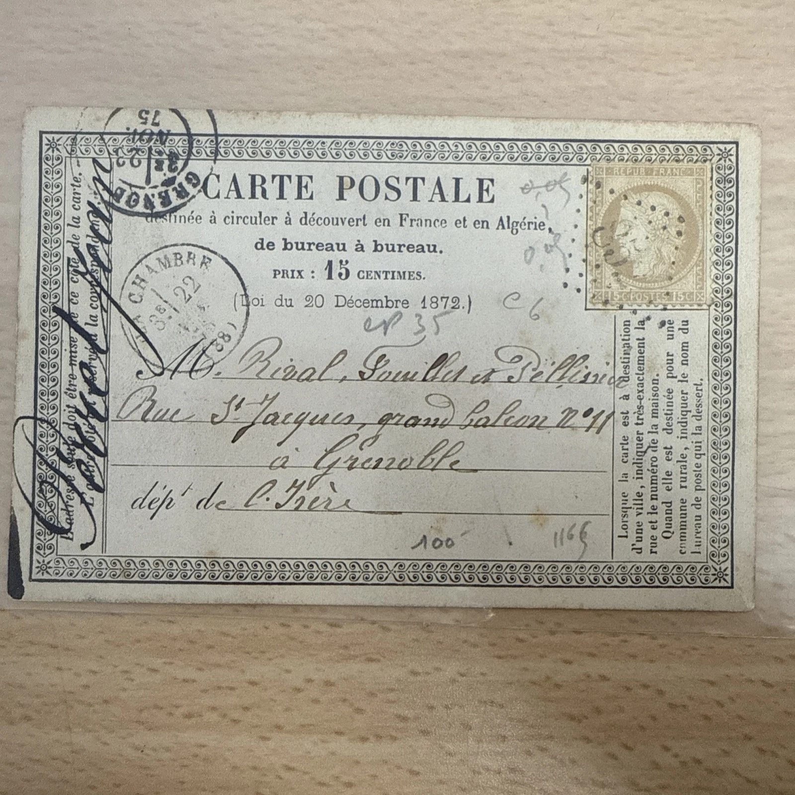CPA Carte Postale Ancienne Timbre 1872 1873 1874 1875 … À Identifier