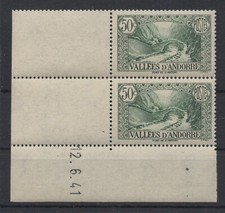 U584 French Andorra 1941 Anthony's Bridge 50c (Mi.76) full marginal pair MNH