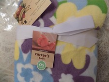 BABY BLANKET CARTER'S FLOWER GREEN YELLOW BLUE PURPLE ONE SZ VELOUR FLORAL NEW