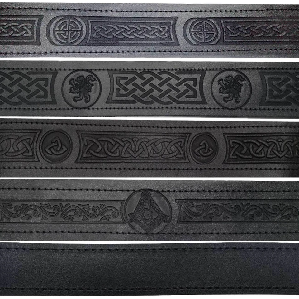 SL HM Scottish Black Leather Belt Masonic, Thistle Plain Kilt Belts without Buckle