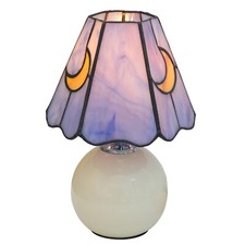 Cute Mushroom Moon Lamp, Tiffany Stained Glass Lamp, Purple Small Bedside Nig...