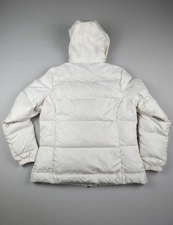 Womens WOOLRICH Down Insulated Jacket Hooded Puffer Off White Size Medium Floral - Image 2 of 4