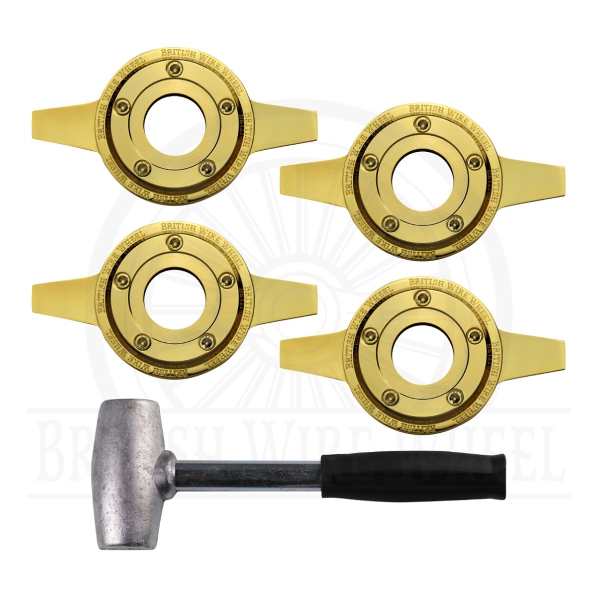 2 Bar Zenith Locking Style Gold KO Spinner Caps for Lowriders, Set