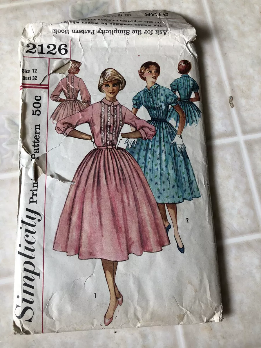 Simplicity 2126 Fit & Flare Dress w Pintuck Bodice Sz 12 Partially Cut 50s