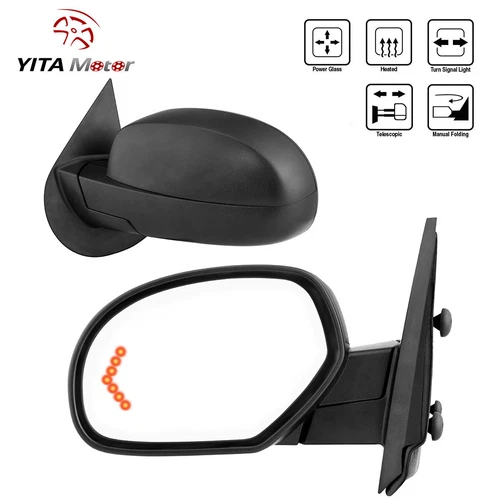 Pair Power Heated Mirror for 2007-2013 Chevy Silverado Sierra 1500 2500HD Signal