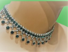 Vintage Kramer New York Collar Necklace Emerald Green and Clear Stones