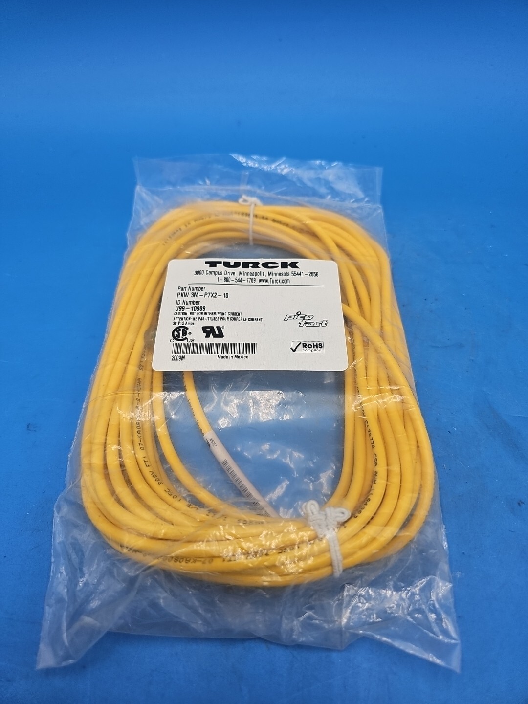 TURCK PKW 3M-P7X2-10/S90 CORDSET 10 METER 10VAC/30VDC