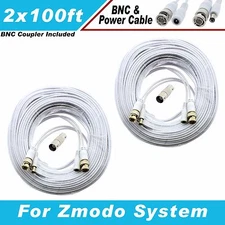 WHITE PREMIUM 200Ft CCTV SURVEILLANCE BNC EXTENSION CABLES FOR ZMODO SYSTEMS