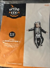 6-12M Hyde and Eek Baby Skeleton Costume Hooded Jumpsuit Halloween Black/White
