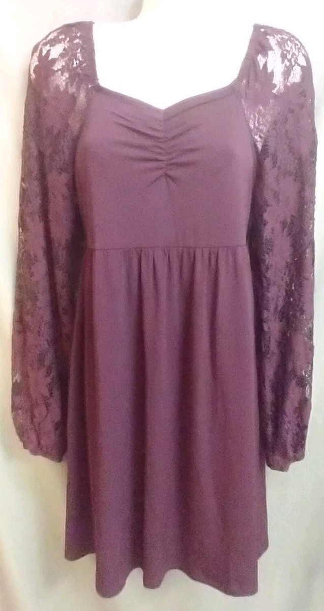 Maurices Cinched Bodice Lace Sleeve Mini Dress Purple --B--