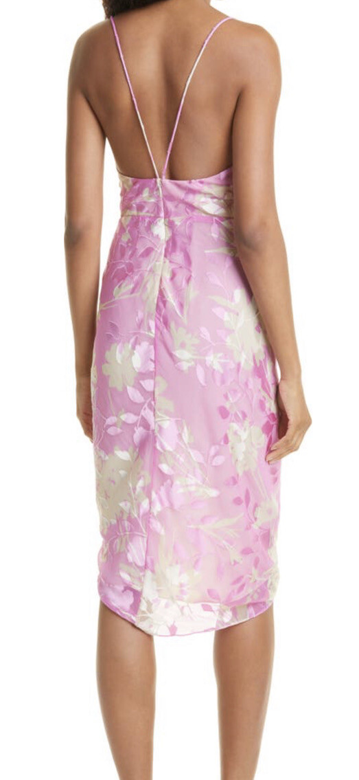 samsoe pink dress Samsoe Samsoe Pink Kirigami Floral Dapples Ruched Satin Burnout Dress Small