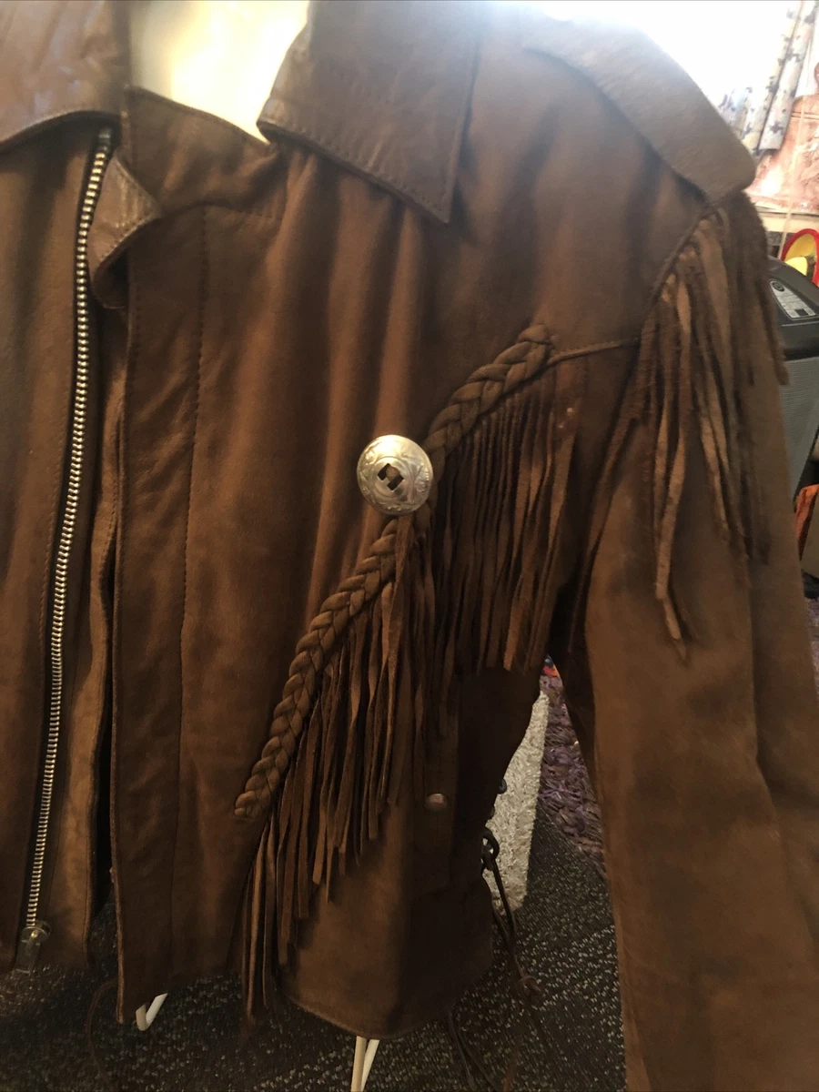 Vintage Western Suede Leather Jacket Cowboy Tassels Movie Prop Country Jacket