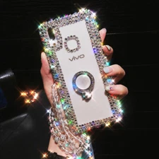 New Bling sparkling Diamond Crystal Bracket Phone Case & Ring Stand & Strap