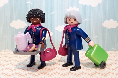 PLAYMOBIL HOTTESSE DE L'AIRPLANE AIRPORT PILOT AIRLINE CITY LIFE AIR FRANCE