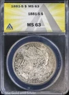 1881-S $1 Morgan Silver Dollar ANACS MS 63 | Toned Uncirculated UNC