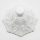Vintage 5" Replacement Lid, White Milk Glass Octagon Grape Vine Leaf