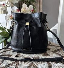Ted Baker Black Pebbled Leather Crossbody Bucket Style Drawstring Shoulder Bag