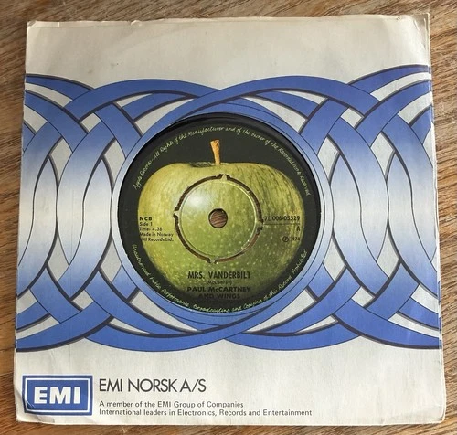 Paul Mccartney And Wings Mrs. Vanderbilt Bluebird Apple 45rpm (1973) Norway NM!