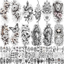 75 Sheets Black Realistic 3D Rose Flowers Temporary Tattoos for Women Girls A...