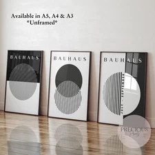 Set of 3 Black & White Circle Stripes Bauhaus Prints Exhibition Poster