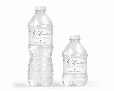 Water Bottle Labels - Wedding Gold Heart Design Personalized