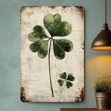 Vintage Four Leaf Clover Metal Sign St Patricks Day Lucky Home Wall Art Decor