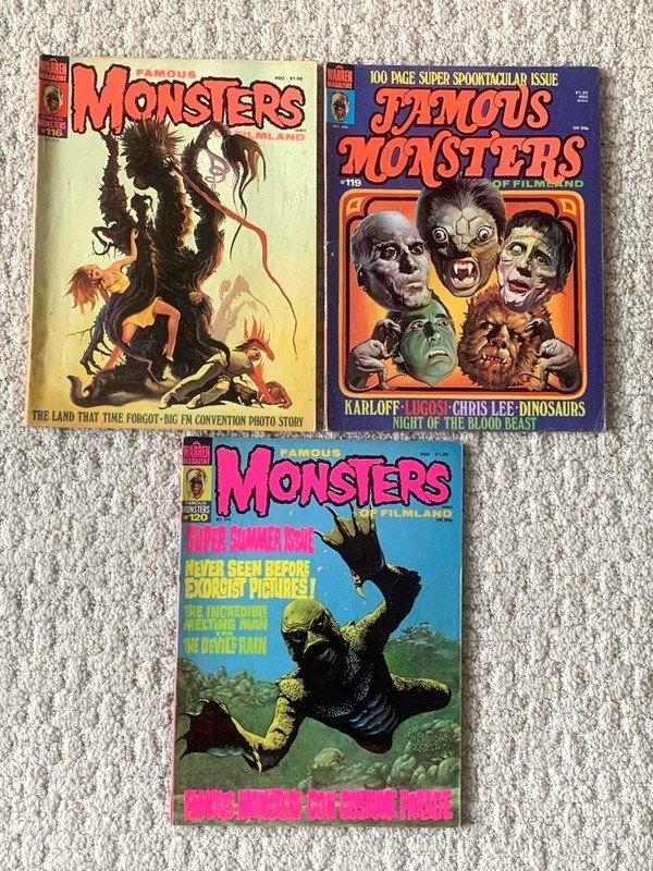 Lot of (3) Famous Monsters of Filmland #116, #119 & #120 Warren Magazines - VG