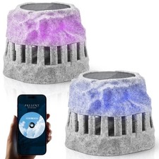 2-Pack Solar Powered Rock Speakers with Lights RGB, 360 Outdoor Rock Speaker...