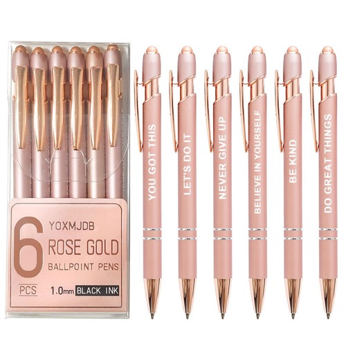 Stylus Pens for Touch Screens 6 Pack Rose Gold Inspirational Pens 1.0mm Med