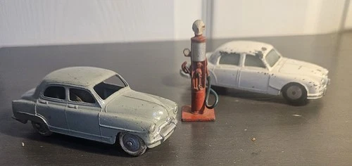 Vtg Dinky Toys 24U Simca 9 Aronde Sedan Gas Pump + Corgi Jaguar 2.4 Liter Saloon