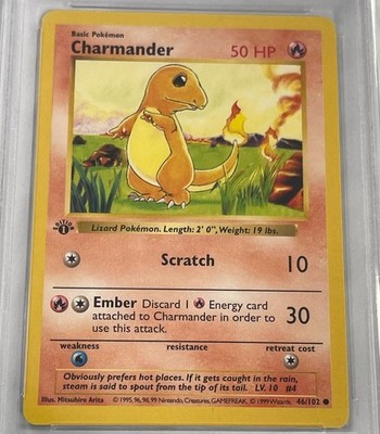 1999 POKEMON BASE SET SHADOWLESS 1ST EDITION CHARMANDER #46 PSA 10