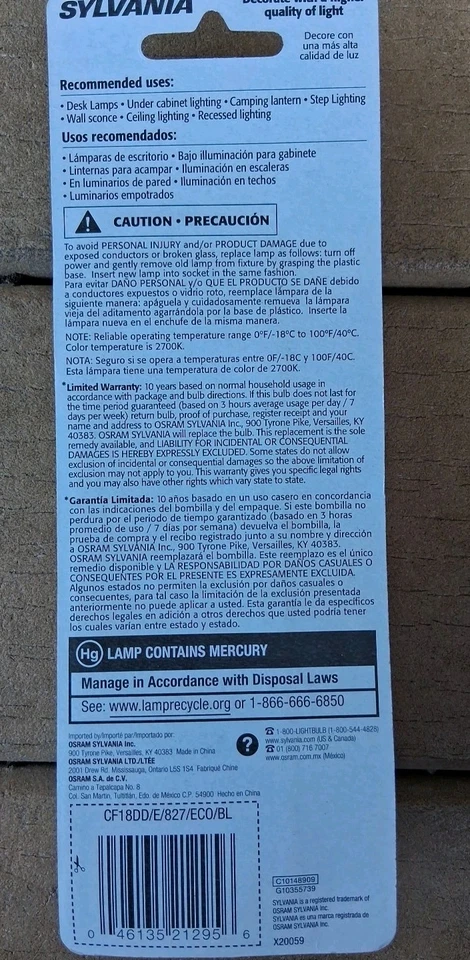 SYLVANIA 18-Watt (75W) Double Tube G24q-2.    4-Pin Base Soft White Bulb - Image 2 of 2