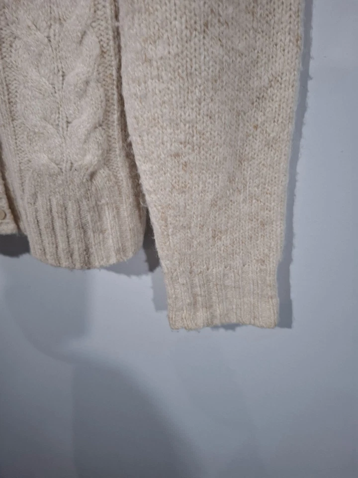 LL Bean Womens Beige Cardigan Sweater Wool Blend Cottagecore Medium Cable Knit - Image 4 of 4