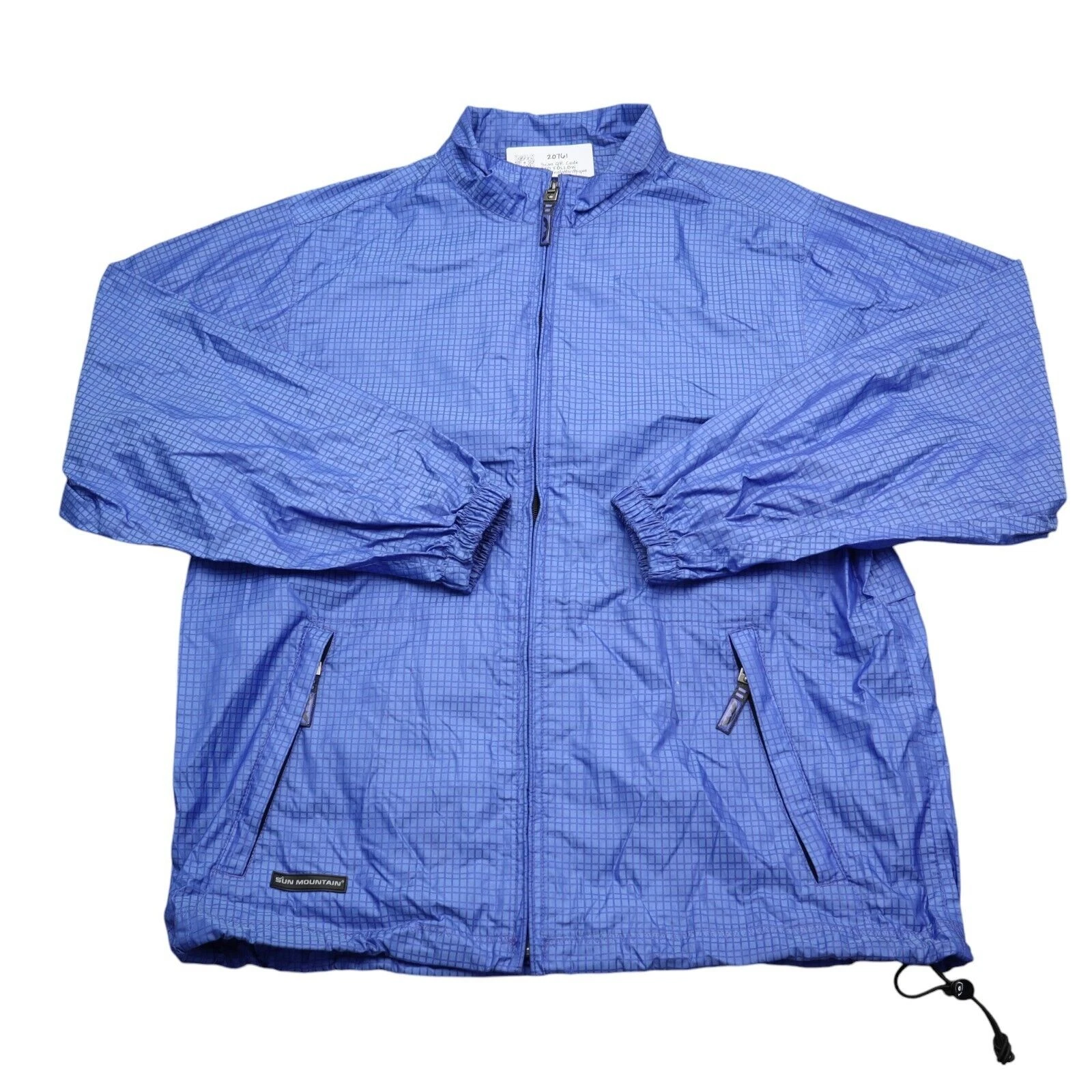 Sun Mountain Jacket Mens M Blue Checkered Full Zip Drawcord Hem Windbreaker