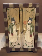 Wooden Trinket Display Chest Armoire Shelf Box Snowman Handmade Christmas Stand