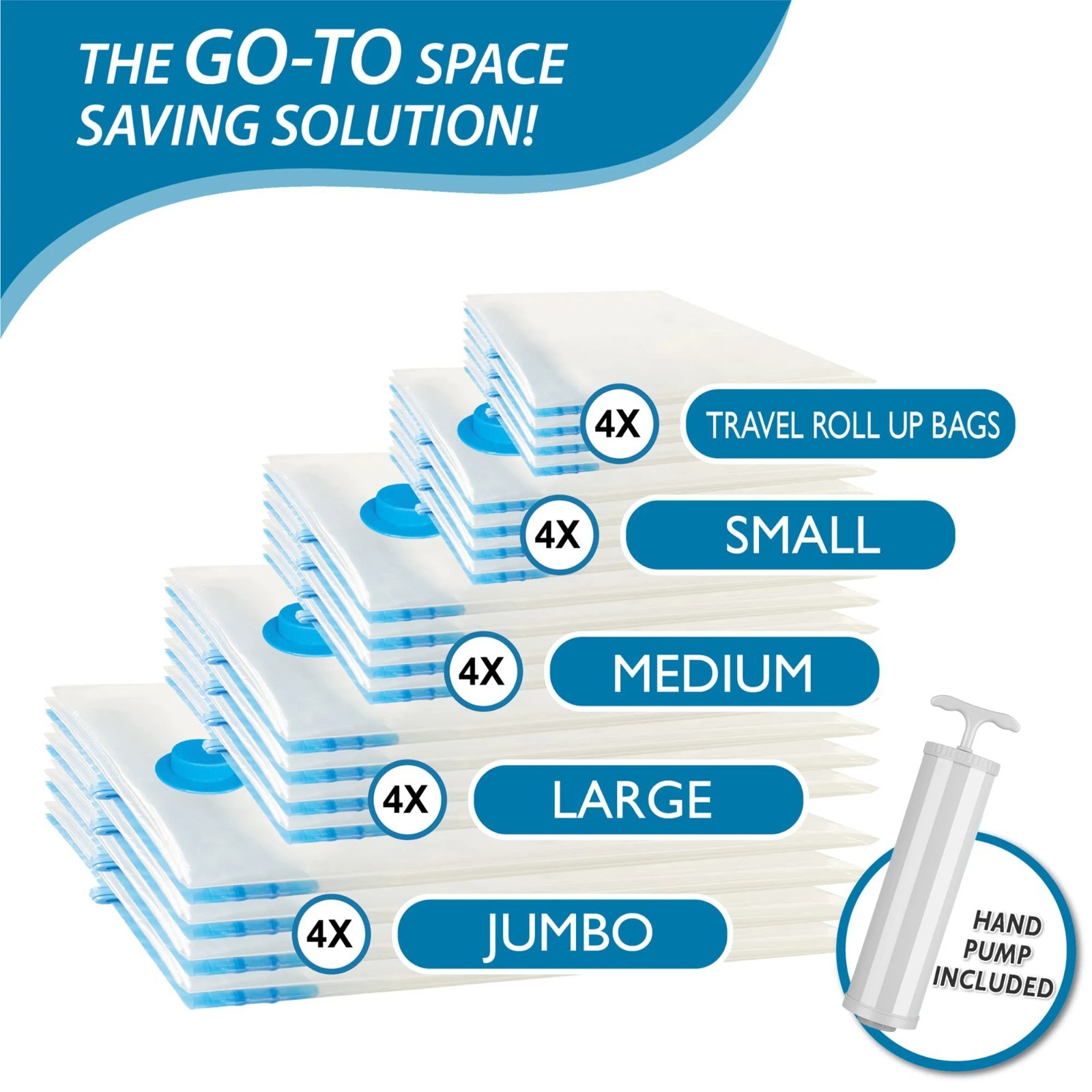 Paquete de 20 bolsas de almacenamiento al vacío Jumbo ahorro de espacio XXL bolsa de sellado ropa de cama + bomba