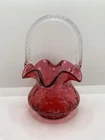 Vintage Fenton Cranberry Red Glass Coin Dot Optic Basket Twisted Handle 8.25"