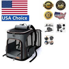 Collapsible Cat and Dog Backpack Carrier, Expandable Design for Travel, Grey