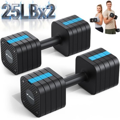 MERACH Adjustable Dumbbell Set, 50 lb Total, 5-in-1 Weight Levels, Black and