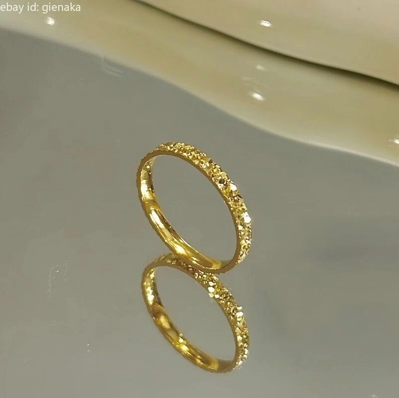 Anillos brillantes de la suerte de oro amarillo puro 999 de 24 quilates para hombres y mujeres talla EE. UU. 4/5/6/7/8 Foto 3 de 4