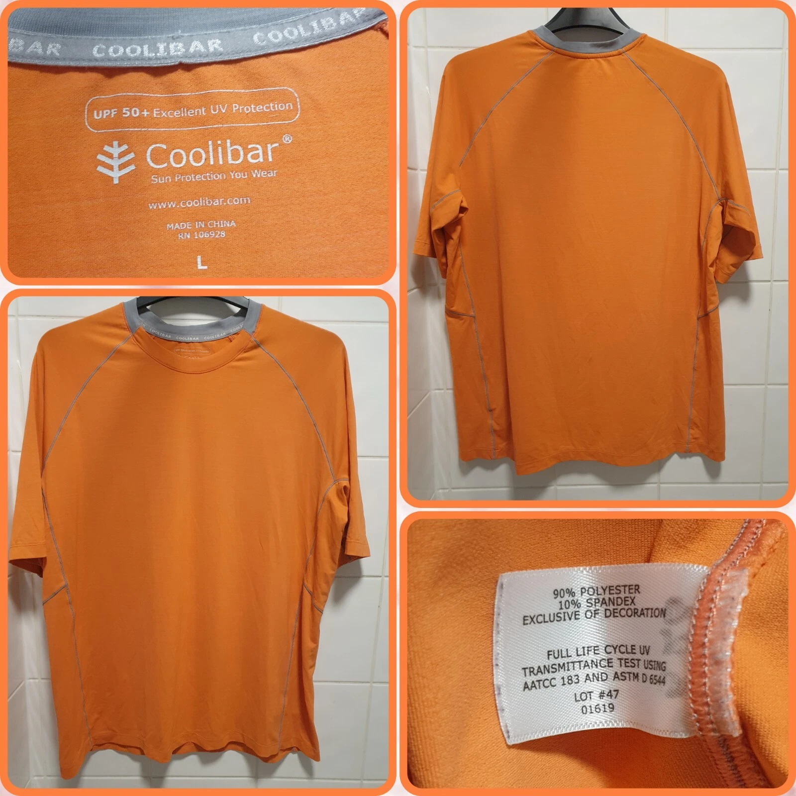 Coolibar Shirt Mens Large Orange UPF 50+ Sun Protection Short Sleeve