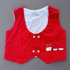VTG CHERUBS Baby Christmas Vest 9 Mos Red Velvet Embroidered Train