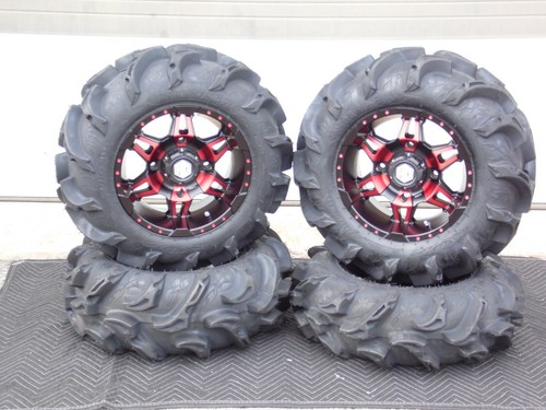 DEFENDER HD5 27" MEGA MAYHEM ATV TIRE & 14" HD7 RED ATV WHEEL KIT CAN1CA