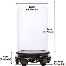 Glass Display Dome Ebony Wood Base Case Cloche Globe Cover Protection Decor